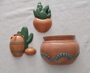Vintage Kitchen Wall Plaques USA Burwood South Western Cactus Pottery